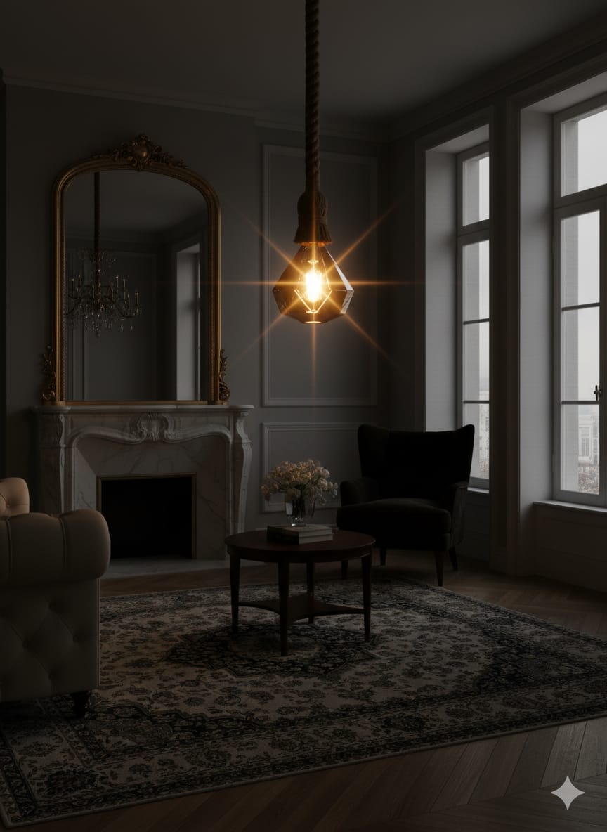 Faceted Gemstone Rope Pendant 💎 filament bulb💡, 3w⚡