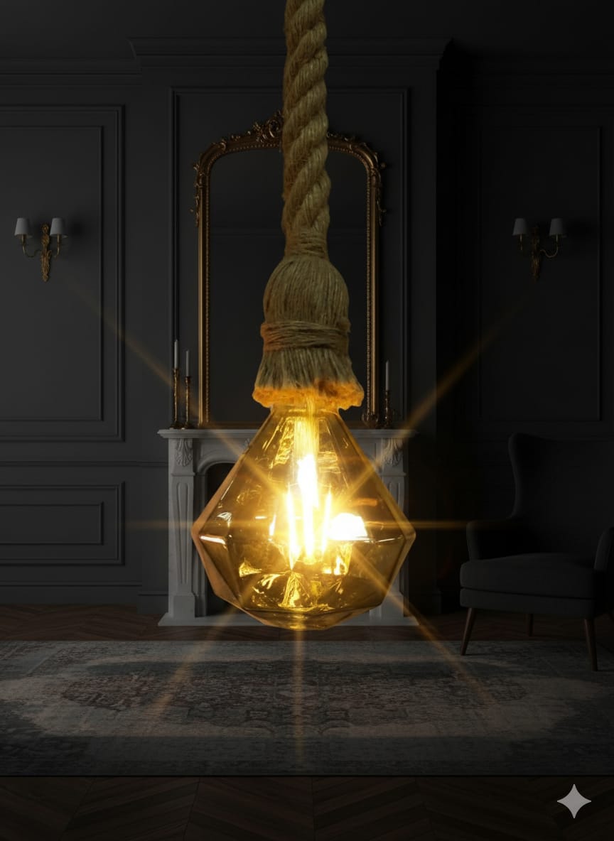 Faceted Gemstone Rope Pendant 💎 filament bulb💡, 3w⚡