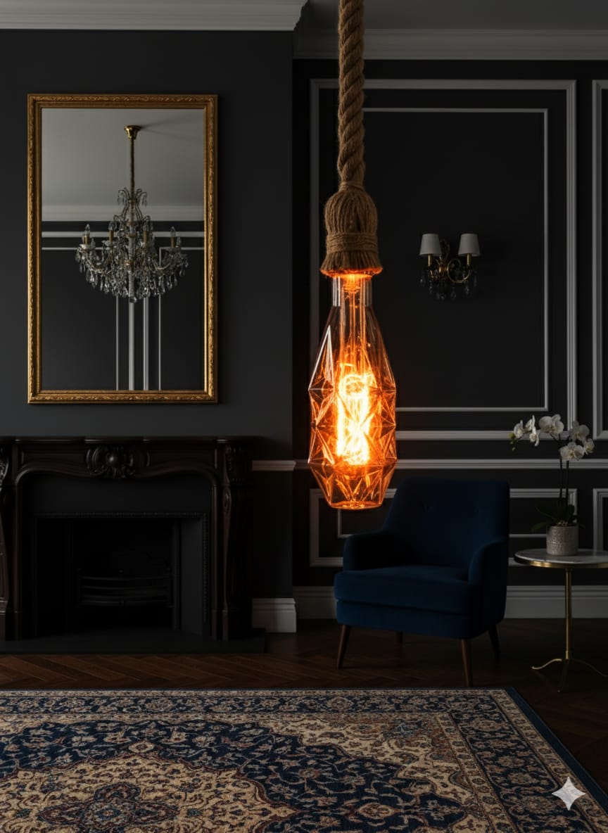 Grand Faceted Diamond Pendant 👑💎 filament bulb💡, 3w⚡