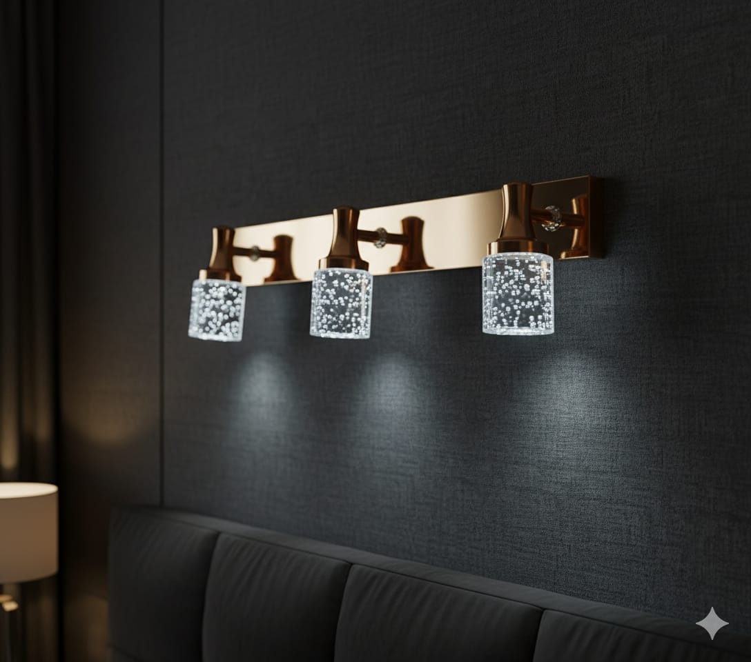 Bubbled Glass Vanity Sconce 🥂✨, Glass mirror light💡, 🌈3in1 (Golden, natural, white)