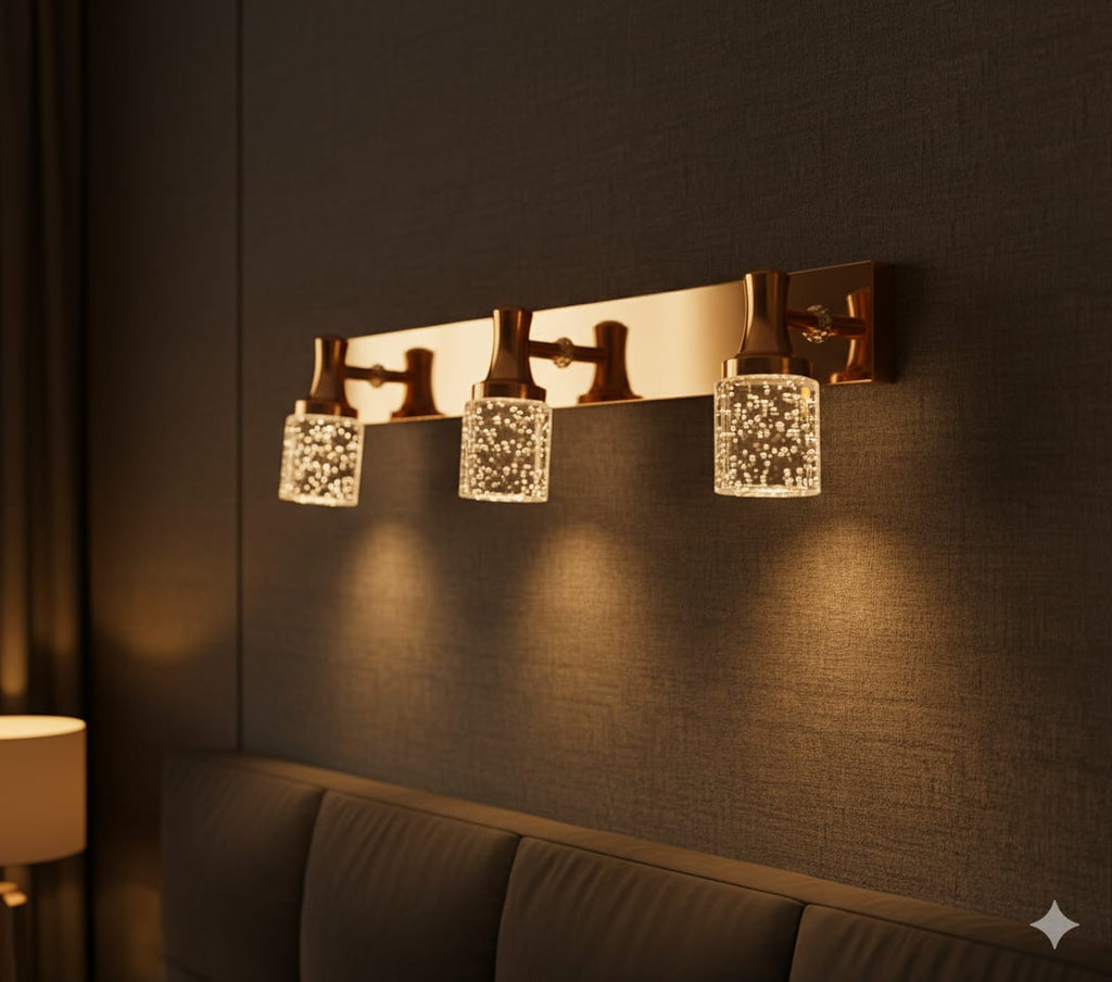 Bubbled Glass Vanity Sconce 🥂✨, Glass mirror light💡, 🌈3in1 (Golden, natural, white)