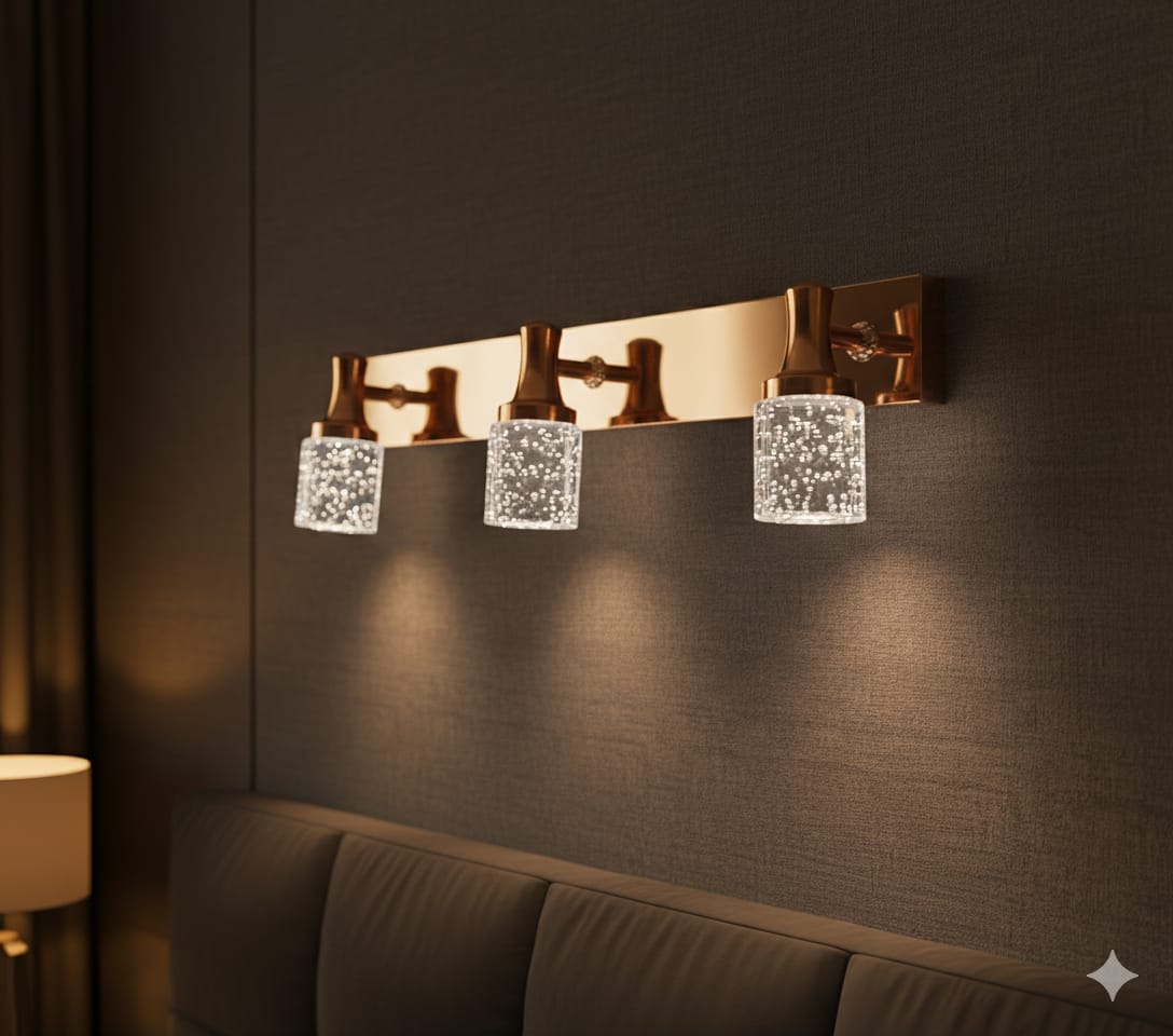 Bubbled Glass Vanity Sconce 🥂✨, Glass mirror light💡, 🌈3in1 (Golden, natural, white)