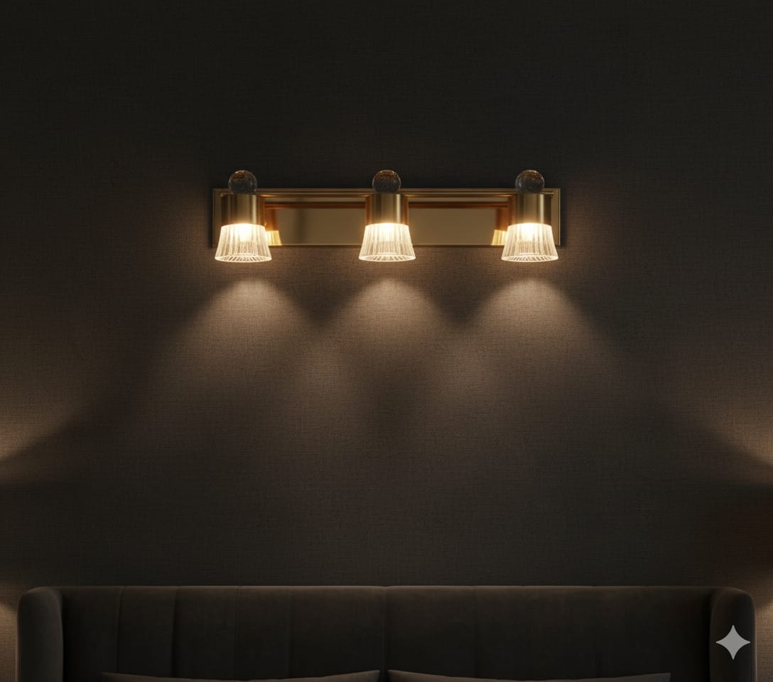 Black &amp; Brass Cylinder Sconce 👑✨, Goldish mirror light💡, 🌈3in1 (Golden, natural, white)