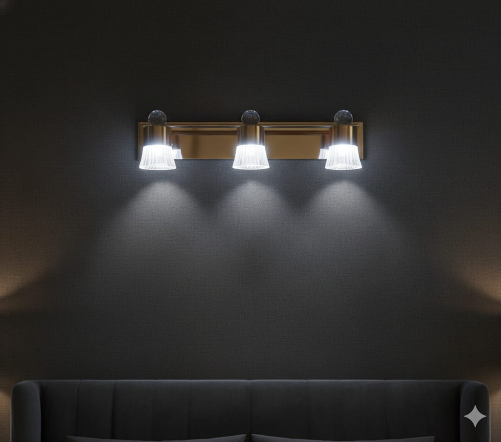 Black &amp; Brass Cylinder Sconce 👑✨, Goldish mirror light💡, 🌈3in1 (Golden, natural, white)