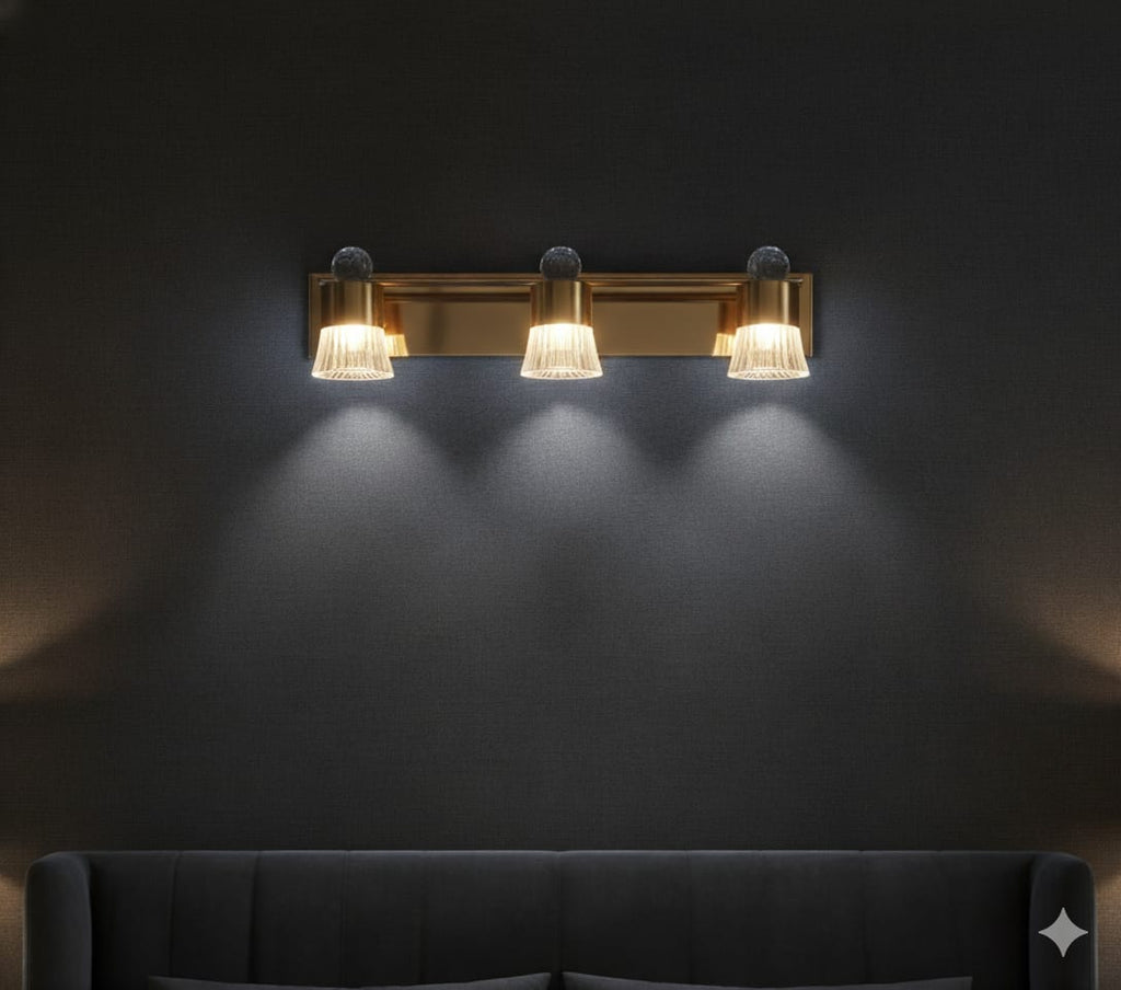 Black &amp; Brass Cylinder Sconce 👑✨, Goldish mirror light💡, 🌈3in1 (Golden, natural, white)