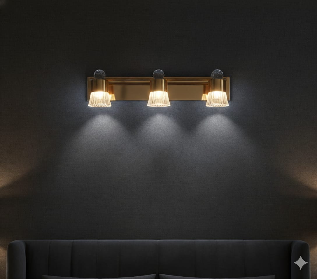 Black &amp; Brass Cylinder Sconce 👑✨, Goldish mirror light💡, 🌈3in1 (Golden, natural, white)