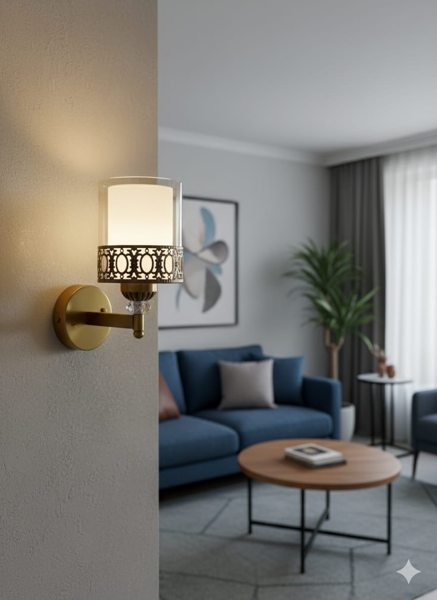 🌸 Royal Aura Wall Lamp – Elegant Gold & Crystal LED Sconce for Living Room, Bedroom & Hallway