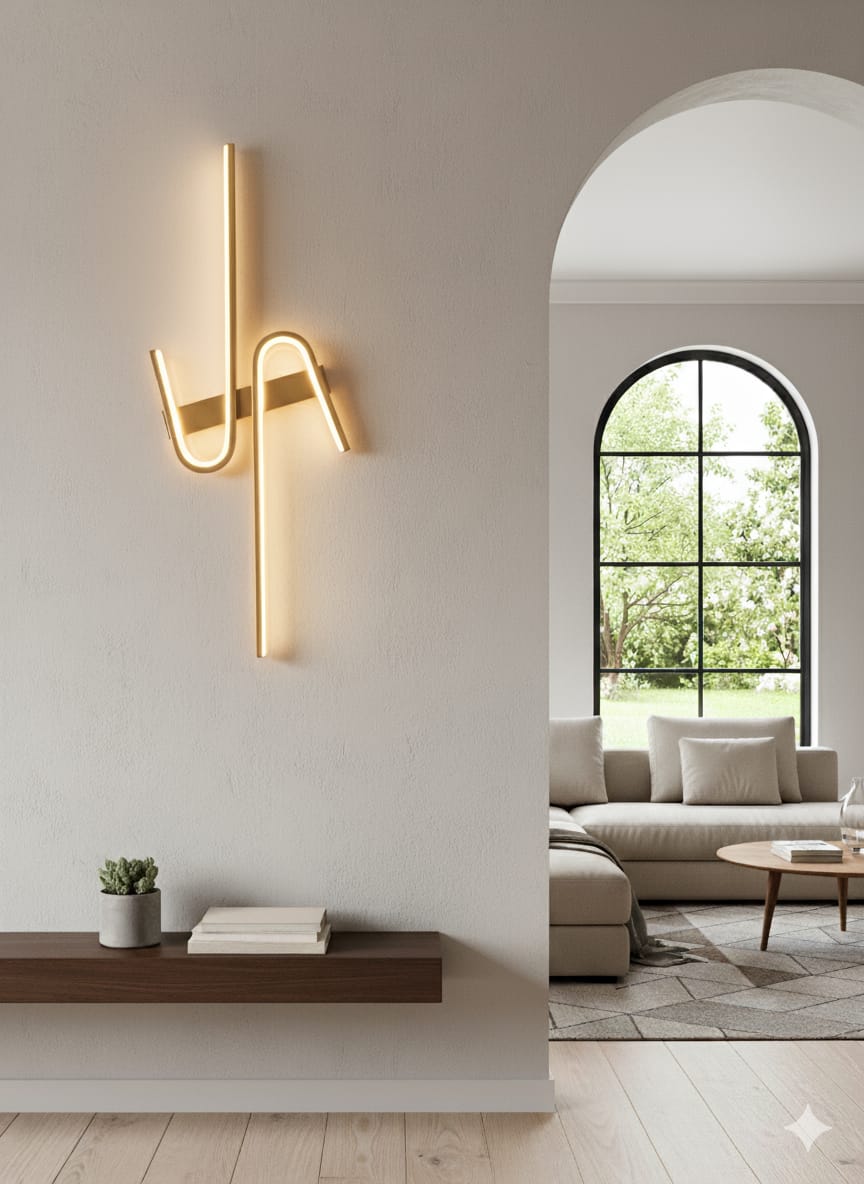 🔥 Aurora Arc LED Wall Light – Modern Sculptural Gold Wall Lamp for Living Room, Bedroom & Hallway