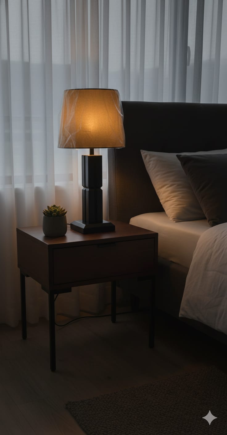 🛋️ Modern Black Table Lamp with Warm Fabric Shade – Elegant Home Decor ✨
