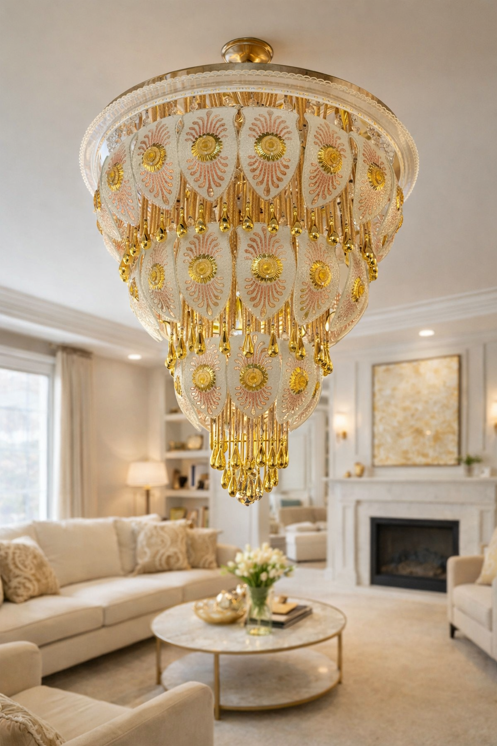 Luxury Gold Crystal Chandelier with Bluetooth Speakers & Remote Control