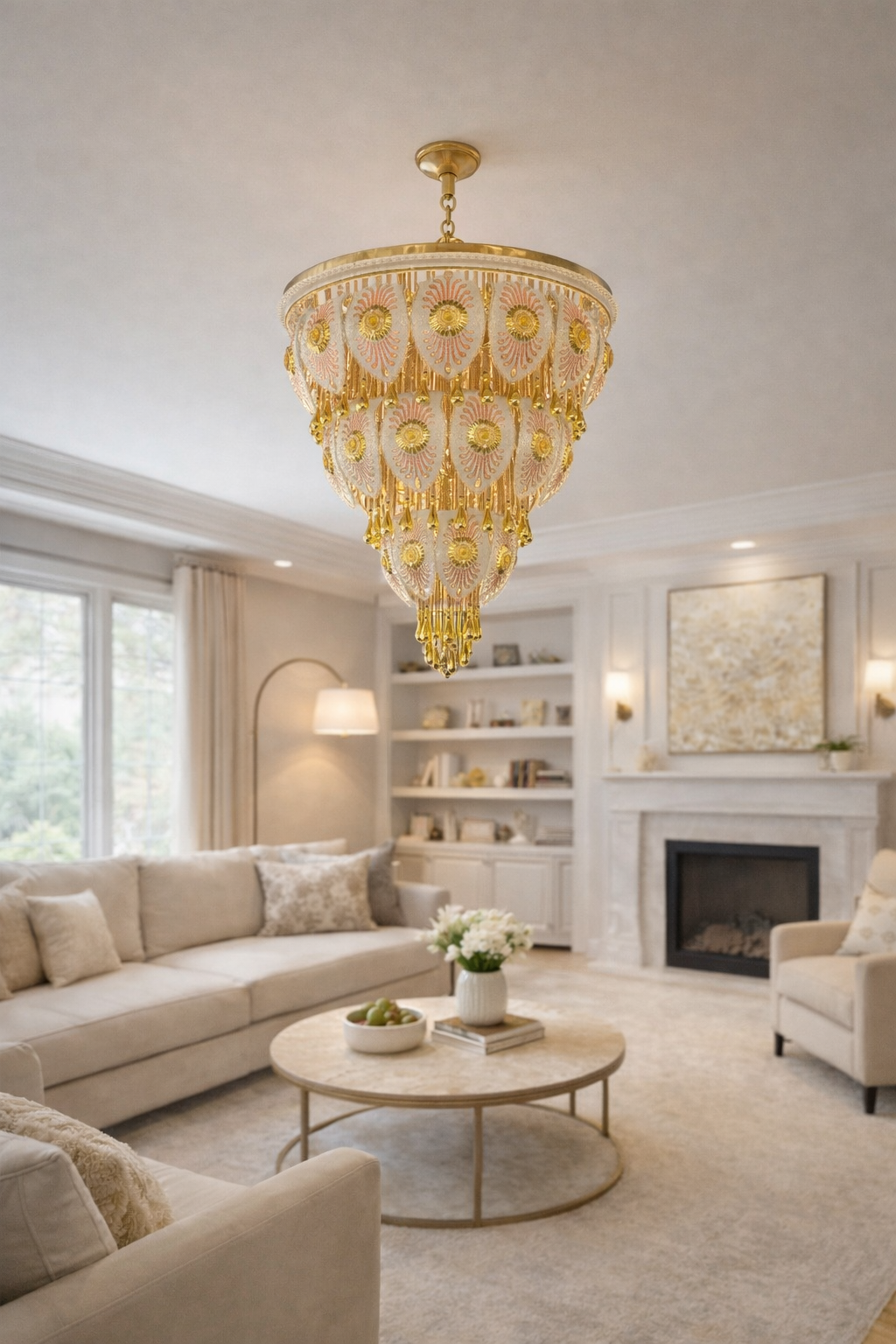 Luxury Gold Crystal Chandelier with Bluetooth Speakers & Remote Control